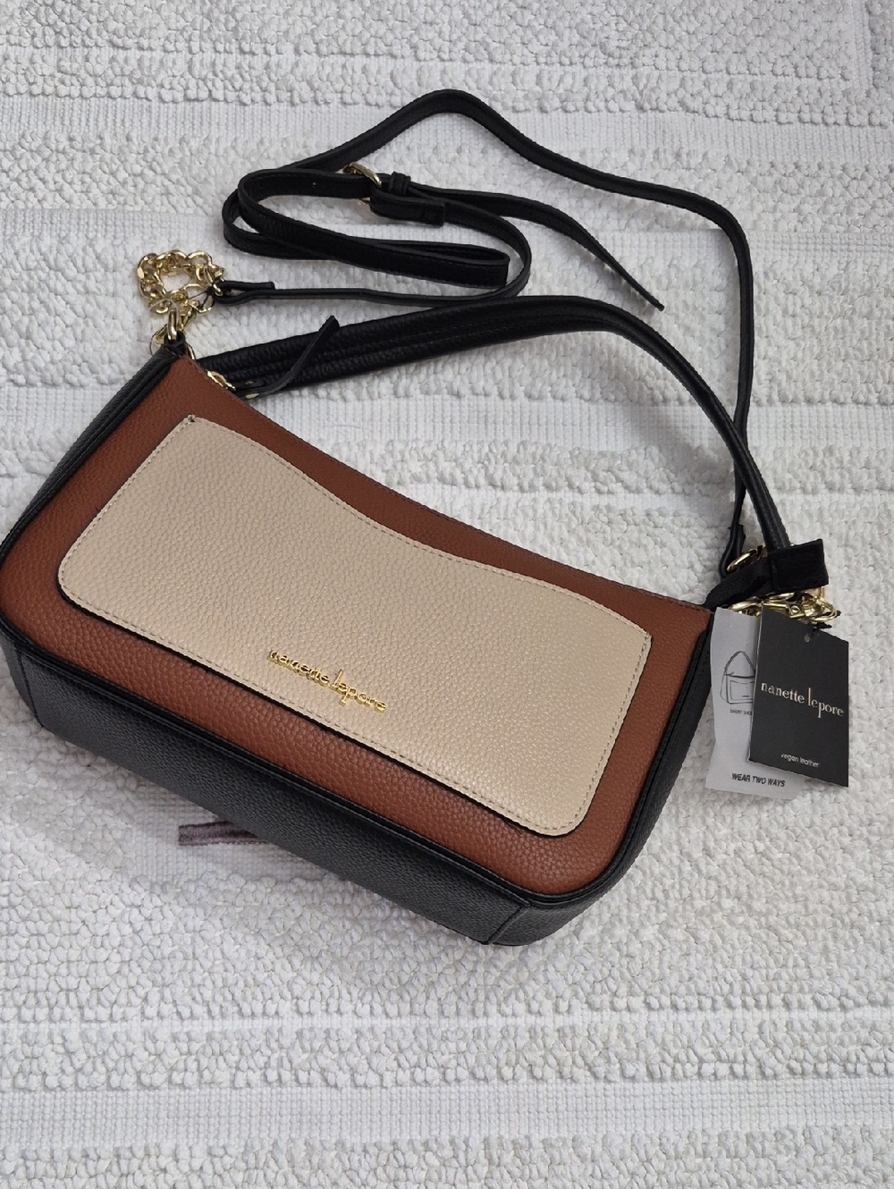 NANETTE  LEPORE DOMINIQUE Black, Brown, Cream Colorblock  Crossbody/Shoulder Bag